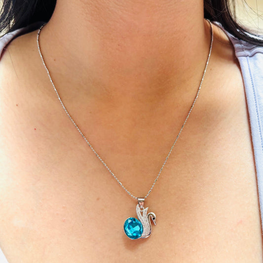 How our Blue Swan necklace looks like after wearing